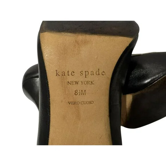 Kate Spade Black & Ivory Leather Peep Toe Fabric Bow Heels Pumps Shoes Sz 8.5M - Picture 7 of 8